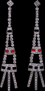 Platinum Earrings with Diamonds Onyx and Coral 