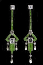 Art Deco Jadite and Diamond Earrings